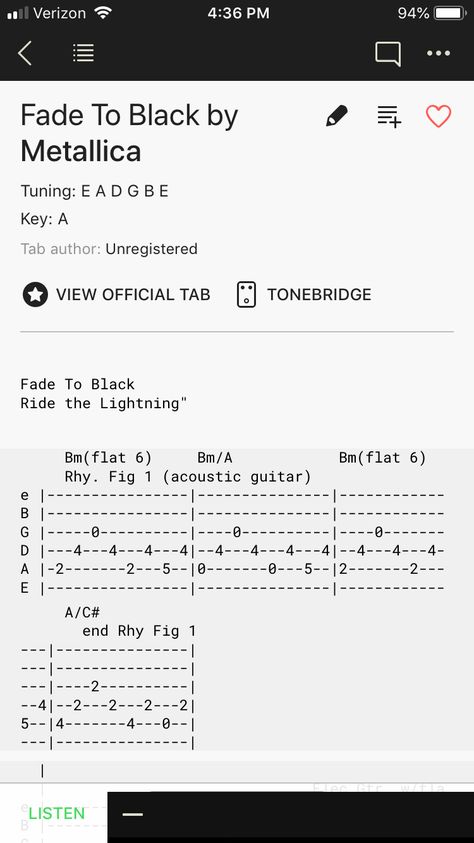 Guitar Tabs One Metallica, Metallica Tabs Guitar, Fade To Black Metallica, Metallica Song, Guitar Things, Guitar Tabs Acoustic, Creep Radiohead, Easy Guitar Tabs, Music Theory Guitar