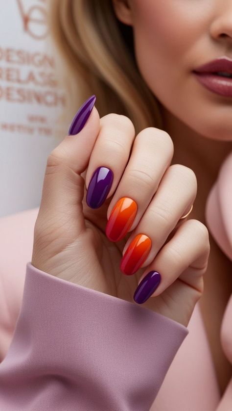 Orange Purple Nails, Purple And Orange Nails, Gradient Manicure, Dreamy Makeup, Christmas Song Trivia, September Nails, Holiday Music, Christmas Songs, Trivia Quiz