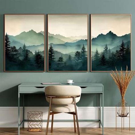 Sage Green Forest, Pine Mountain, 3 Piece Painting, Art Help, Minimalist Flowers, Canvas Painting Landscape, Mountain Wall, Landscape Artwork, Mountain Wall Art