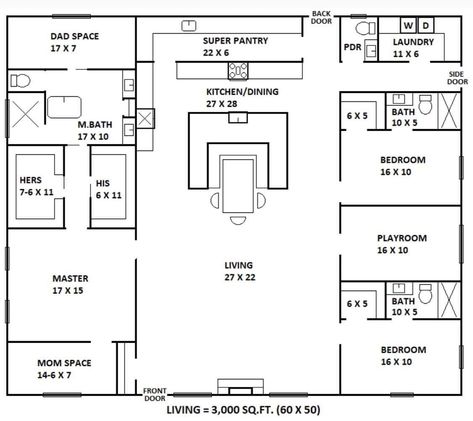 Barndominium Floor Plans With Playroom, Barndominium Floorplan, Accessible House, Barn Homes Floor Plans, Barn House Design, Barndominium Plans, Instagram Brand, Island Table, Barn Style House Plans