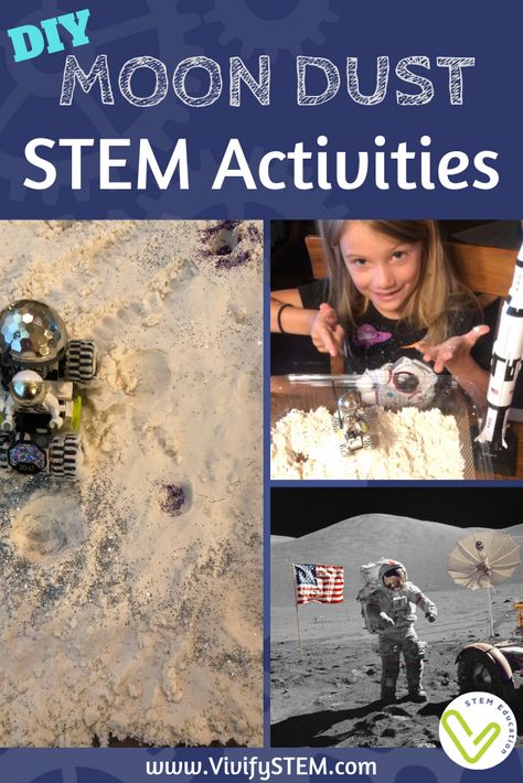 Make your own Moon Dust (Moon Sand or Kinetic Sand) with this easy recipe, then add some STEM activities! Now you can learn about it and play with Moon dust that you can make right in your kitchen. Read on to learn how! Make Kinetic Sand, Homeschool Stem, Stem Activities Preschool, Diy Moon, Sand Slime, Moon Sand, Preschool Stem, Stem Lesson, Space Activities