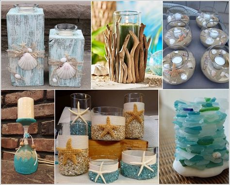 Seashell Candle Centerpiece, Candle Rings Diy, Votive Candle Holders Diy, Candle Holder Ideas, Beach Candles, Diy Food Candles, Beach Candle Holder, Seashells Art, Sand Dollar Craft