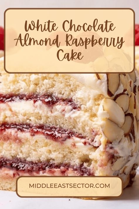 This Almond Raspberry Cake with White Chocolate Amaretto Buttercream Frosting is a total showstopper! Featuring four layers of light and fluffy almond cake, raspberry filling, and creamy white chocolate amaretto cream, this cake is decadently sweet! A must try if you love raspberry almond desserts! It’s finally March! And I don’t why… but February felt like the longest month ever. I think the cold and snow might have had something to do with it! But Spring is (un)officially in the air, and ... Raspberry Champagne Cake Recipe, White Chocolate Almond Raspberry Cake, Chocolate Almond Raspberry Cake, Cake Raspberry Filling, Almond Raspberry Cake, Raspberry Cake Recipe, Amaretto Cream, Raspberry And Almond Cake, Chocolate Raspberry Cake Recipe