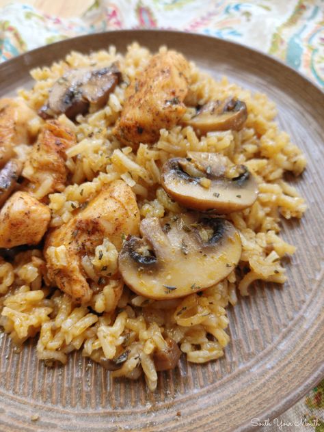 One Pot Chicken And Rice With Mushrooms, Chicken And Long Rice, Quick Easy Skillet Meals, Chicken And Long Grain Rice Recipes, Rice And Meat Dishes, Creamy Comfort Food, Chicken And Rice Recipes Mushroom Soup, Mushroom Chicken And Rice Casserole, Chicken And Rice Recipes For Two