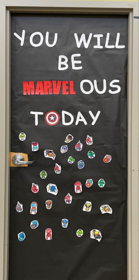 You will be marvelous today. Marvel Door Decor. Marvel Door Decorations Classroom, Marvel Classroom Door, Marvel Classroom Decorations, Marvel Classroom, Room Crafts, Class Door, Disney Classroom, Disney 2024, Preschool Classroom Decor