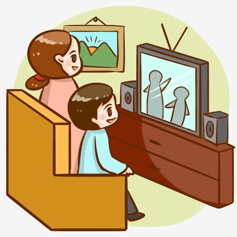 Family Watching Tv Drawing, Watch Tv Cartoon, Watching Tv Video, Family Watching Tv, Radio Drawing, Video Png, Sofa In Living Room, Time Clipart, Elephant Background