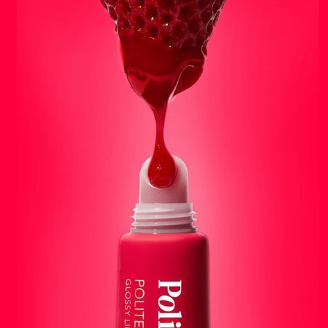 Lip Balm Campaign, Strawberry Product Photography, Christmas Cosmetics Photography, Beauty Cosmetics Photography, Strawberry Photoshoot, Cosmetics Photoshoot, Glossy Lip Balm, Cherry Christmas, Gloss Texture