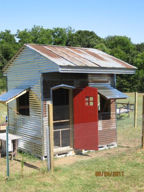 Tin Chicken Coop, Chicken Coop Decor Ideas, Coop Decor, Cute Chicken Coops, Chicken Coop Decor, Metal Chicken, Chicken Chick, Chicken Garden, Recycled Tin