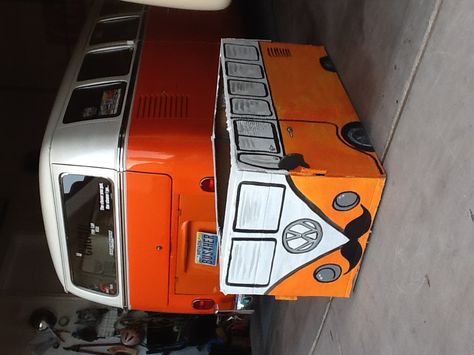 Cardboard van. Transports children from their backyard to their play room Cardboard Vw Van, Cardboard Sled, Kindy 500, Cardboard Cars, Cardboard Rocket, Cardboard Box Car, Cardboard Car, Cardboard Craft, Cardboard Box Crafts