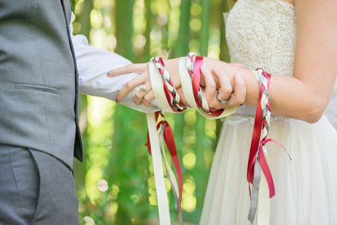 A sweet hand-fasting ceremony in the woods!  #handfasting #ceremony #springwedding #family #onthegobride Hand Fastening Ceremony, Hand Binding, Hand Fasting, Wedding Styled Shoot, Marriage Vows, Weddings By Color, Wedding Inside, Celtic Wedding, Beach Theme Wedding