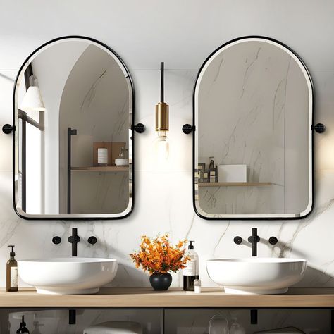 Dovelina Modern Arched Metal Framed Mirror Pivot Wall Mounted Mirror Bathroom Vanity Mirror Set Of 2 - 32"x23", Black : Target