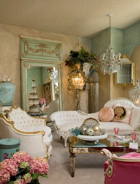 The house is in Apple Valley, California. Magazine is Casa Romantica,  Shabby Chic N.3 Shabby Chic Decor Living Room, Salon Shabby Chic, Parisian Decor, Decoration Shabby, Cottage Shabby Chic, Shabby Chic Living, Shabby Chic Room, Romantic Shabby Chic, Shabby Chic Living Room