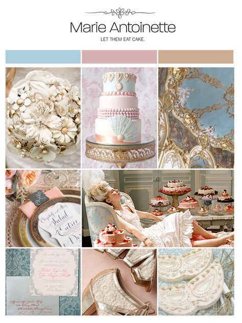 Marie Antoinette wedding inspiration board, color palette, mood board via Weddings Illustrated Marie Antoinette Wedding, Marie Antoinette Party, Wedding Cake Trends, Debut Ideas, Bronze Wedding, Parisian Wedding, Wedding Moodboard, Cake Trends, Wedding Palette