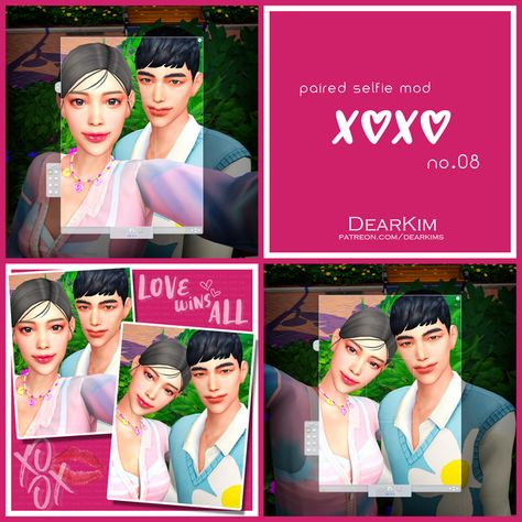 [PairedSelfie] X♡X♡ #08 | DearKim Sims 4 Photo Override, Sims 4 Selfie Poses Override, The Sims 4 Cc Patreon, Sims 4 Cc Patreon, Couple Selfie, Couple Selfies, Sims 4 Cc, Photo Challenge, 4 Photos