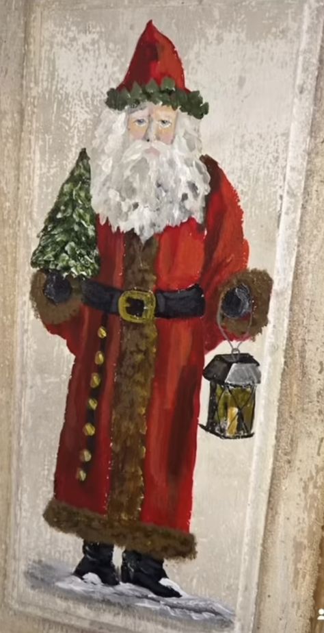 Old World Santas Painting, Painted Santas On Wood, Paint Santa, Santa Pics, Barn Wood Art, Primitive Santas, Santa Faces, Santa Canvas, Santa Paintings