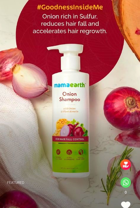 Mama earth onion shampoo for hair fall Shampoo Photography, Shampoo For Hair Fall, Onion Shampoo, Onion Hair, Mama Earth, Onion For Hair, Reduce Hair Fall, Mild Shampoo, Hair Regrowth