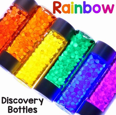 Rainbow Discovery Bottles - Light Table Play Sensory Bottles Preschool, Play To Learn Preschool, Calm Down Bottle, Discovery Bottles, Sensory Bottle, Sensory Bags, Preschool Colors, Sensory Bottles, Water Beads