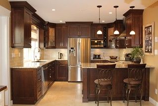 Build Kitchen Island, Butcher Blocks, Brown Cabinets, Small Laundry Rooms, Dark Kitchen Cabinets, Kitchen Wall Tiles, Kitchen Cabinet Colors, Kitchen Paint, Trendy Kitchen