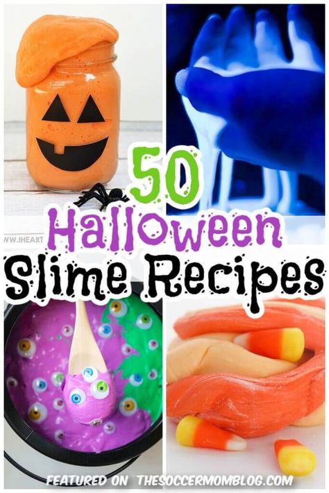 Halloween Slime For Kids, Slime Recipe Halloween, Halloween Slime Recipe, Glitter Slime Recipe, Party Goody Bags, Cool Slime Recipes, Fluffy Slime Recipe, Slime Ideas, Halloween Slime