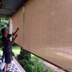 Porch Blinds | Porch Shades | Porch Awnings | Coolaroo Shades Rain Curtains For Patio, Screen Porch Curtains Outdoor Privacy, Covered Porch Privacy Ideas, Screen Porch Shades, Coolaroo Outdoor Shades, Diy Roll Up Shades Outdoor, Sun Blocking Patio Ideas, Outdoor Blinds For Porch, Coolaroo Shade Ideas