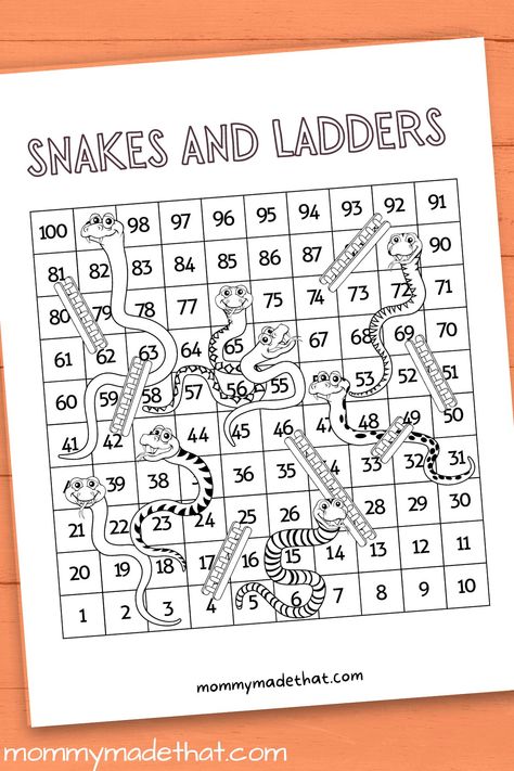 Snakes And Ladders Template, Snakes And Ladders Printable, Printable Board Game, Free Board Games, Free Preschool Activities, Dice Template, Board Game Template, Ladders Game, Dots Game