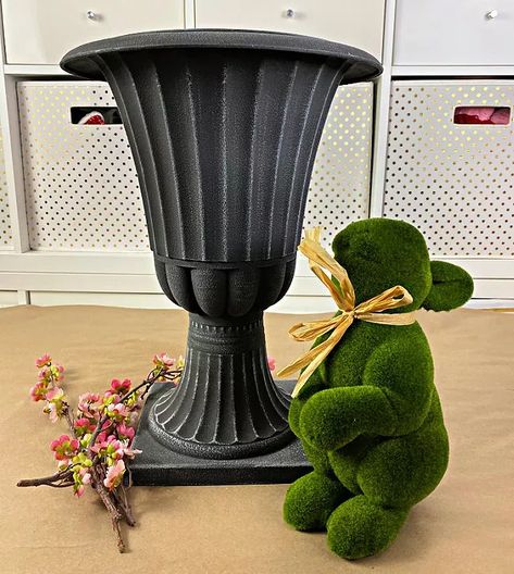 How to Make This DIY Spring Decoration so Neighbors Stop to Admire | Hometalk Spring Mailbox Decor, Easter Front Porch Decorations, Porch Urns, Easter Front Porch Decor, Easter Front Porch, Front Porch Flower Pots, Dry Floral Foam, Easter Porch Decor, Front Door Baskets