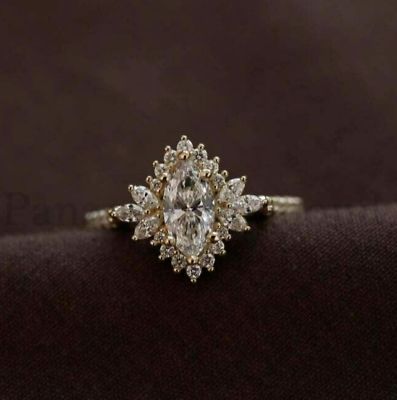 Simple Gold Engagement Rings Marquise, Marquise Diamond Ring Halo, Gold Marquise Engagement Ring With Halo, Marquise Diamond With Halo, Marquis Rings Engagement, Halo Marquise Wedding Set, Engagement Rings Square Halo, Diamond Flower Engagement Ring, Marquise Halo Diamond Ring