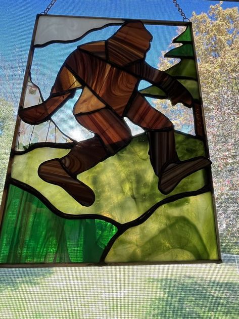 Stained Glass Bigfoot Pattern, Stained Glass Bigfoot, Scrap Stained Glass Projects, Stained Glass Patterns Free, Glass Diy, Going Shopping, Glass Art Projects, Stained Glass Diy, Stained Glass Crafts