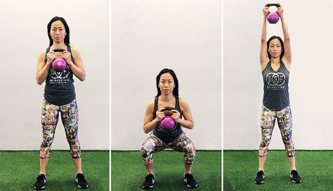 The One Full-Body Move Your Workout Routine Is Missing Squat Kettlebell, Kettlebell Squat, Kettlebell Workout Routines, Kettlebell Routines, Kettlebell Deadlift, Squat Thrust, Exercise Regimen, Kettlebell Cardio, Kettlebell Circuit