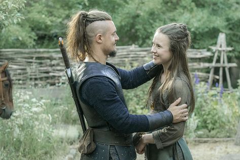 Alexander Dreymon as Uhtred and Ruby Hartley as Stiorra in Series 4 of The Last Kingdom The Last Kingdom Series, Mens Suitcase, Uhtred Of Bebbanburg, Alexander Dreymon, Super Hero Birthday, Undercut Long Hair, Last Kingdom, Superhero Gifts, Star Blanket