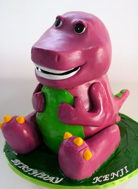 a blog about customized cakes in singapore Barney Birthday Cake, Barney Cake, Hamburger Party, Barney Party, Dinosaur Party Decor, Barney Birthday, Kiwi Cake, Barney The Dinosaur, Barney & Friends