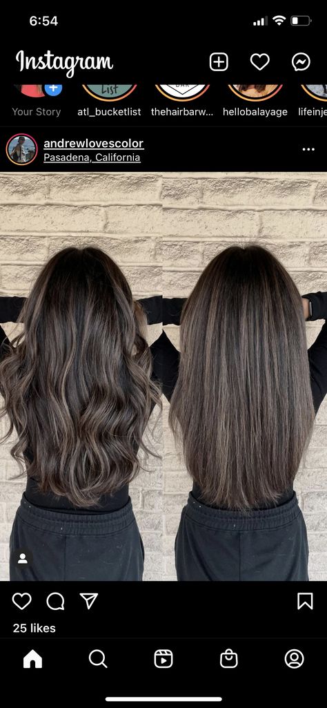 Cool Toned Brown With Highlights, Hair Color Ashy Brown, Mushroom Brown Brunette, Ash Brown Partial Balayage On Black Hair, Ash Brown Babylights On Black Hair, Ashy Tones For Dark Hair, Ash Brown Hair Color Straight, Balayage Hair For Dark Hair Straight, Chocolate And Ash Brown Hair