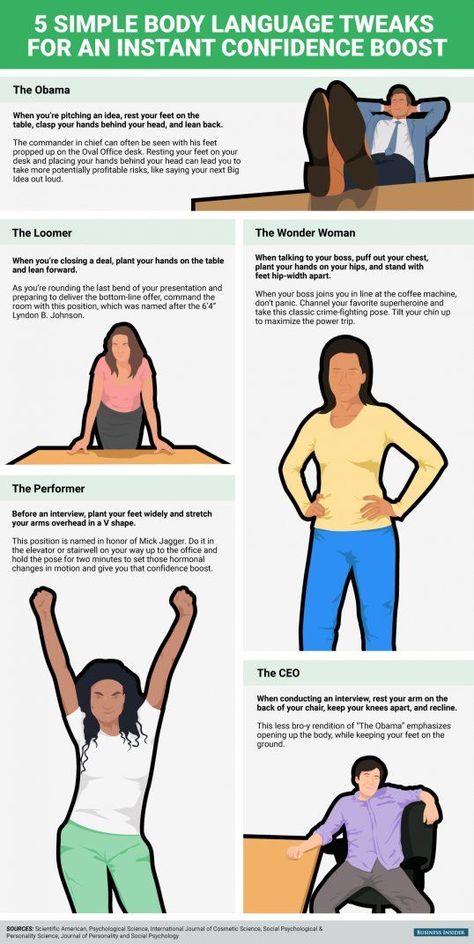 5 energy poses that may immediately increase your confidence.  See even more at the photo link Powerful Body Language, Confident Posture, Power Poses, Power Pose, Inner Confidence, Body Posture, Personality Development, Psychology Facts, Confidence Boost