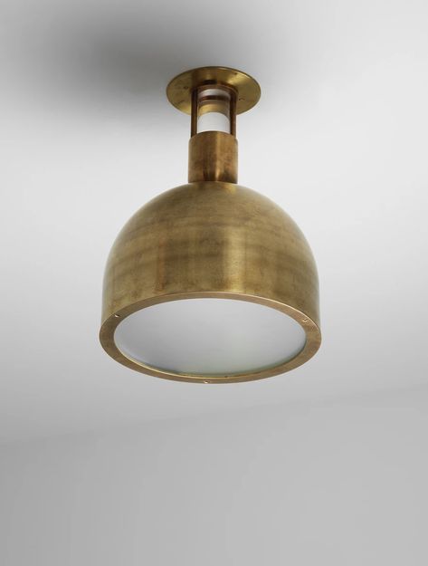 Bathroom Ceiling Lighting, Workshop Lighting, Ceiling Lighting Ideas, Brass Flush Mount Light, Allied Maker, Waterfront Condo, Walnut Bedroom, Ceiling Fan Makeover, Industrial Workshop