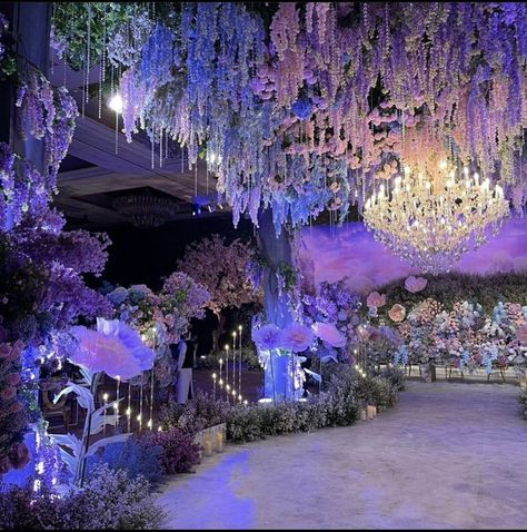 Fairytale 15 Theme, Quinceanera Venue Decoration, Enchanted Night Theme, Quince Fairytale Theme, Purple Enchanted Forest Theme, Quince Themes Enchanted Forest, Fairy Garden Quinceanera Theme, Debut Decorations, Debut Theme Ideas