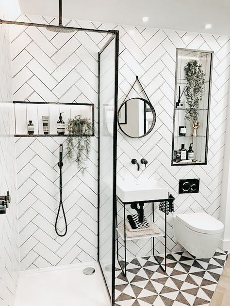 Tiny Modern Bathroom, Powder Room Ideas Wallpaper, Bathroom Ideas Cozy, Kitchen Ideas Coastal, Bathroom Eclectic, Tiny Shower Room, Tiny Kitchen Ideas, Black Bathroom Ideas, Bathroom Tiny