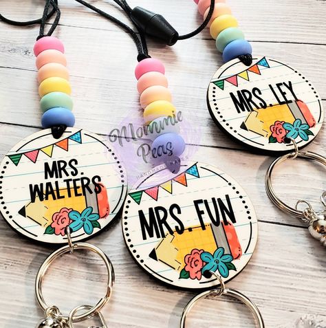 Personalized Teacher Badge Reel Lanyard, Teacher Lanyard with silicone beads, Badge Holder, stocking stuffer gift , Teacher Gift Christmas Badge Reel Ideas Teachers, Teacher Lanyard Personalized, Bead Teacher Lanyard, Teacher Lanyard Wood Beads, Silicone Teacher Lanyard, Badge Reels Diy, Badges Diy, Diy Lanyard, Staff Appreciation Week