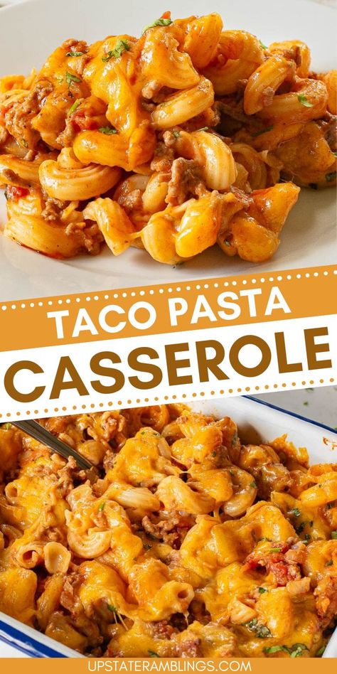 Taco Tuesday just got a whole lot better with our Taco Pasta Casserole! This cheesy and family-friendly dish is a fusion of your favorite taco ingredients and pasta, creating a meal that's both comforting and satisfying. Give it a try and watch your family devour every bite. Cheesy Taco Bake Casserole, Easy Taco Pasta Bake, Pasta Taco Bake, Taco Tuesday Ideas Easy Dinners, Easy Taco Casserole Bake, Casserole Recipes Taco, Taco Noodle Casserole, Baked Taco Casserole, Taco Casserole Recipes