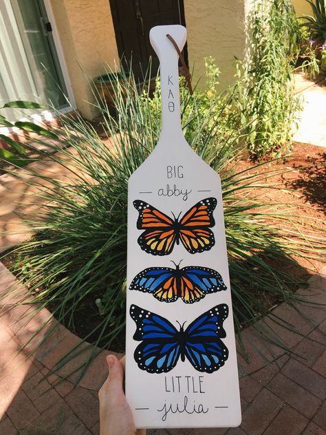 Butterfly Sorority Paddle, Greek Life Paddles, Dphie Paddle, Greek Paddles Sorority, Kappa Delta Crafts, Paddle Sorority Big, Sorority Canvas Paintings, Paddle Sorority, Sister Things