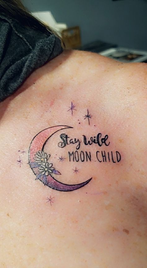 Stay Wild Moon Child Tattoo, Wild Child Tattoo, Moonchild Tattoo, Moon Child Tattoo, Mountain Sleeve Tattoo, Classic Books List, To The Moon And Back Tattoo, Elephant Family Tattoo, Mom Tattoo Ideas