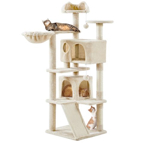 Yaheetech 144.5cm Tall Cat Tree Cat Climbing Tower Multi Level Cat Scratching Posts Kitten Activity Centre Cat Tree House with Ladder, Dark Grey : Amazon.co.uk: Pet Supplies Kitten Tower, Cat Climbing Tower, Cat Tree House, Cat Tree Condo, Cat Stands, Sisal Rope, Cat Condo, Natural Sisal, Cat Climbing