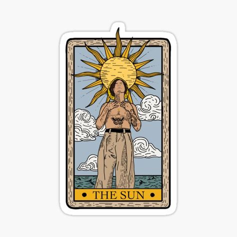 Aesthetic Stickers Harry Styles, Harry Styles Tarot Card Tattoo, Harry Styles Tarot Card, Harry Styles Art Ideas, Art Stickers Aesthetic, Louis Tomlinson Stickers, Tarot Card Art, The Sun Tarot Card, Tarot Card Tattoo