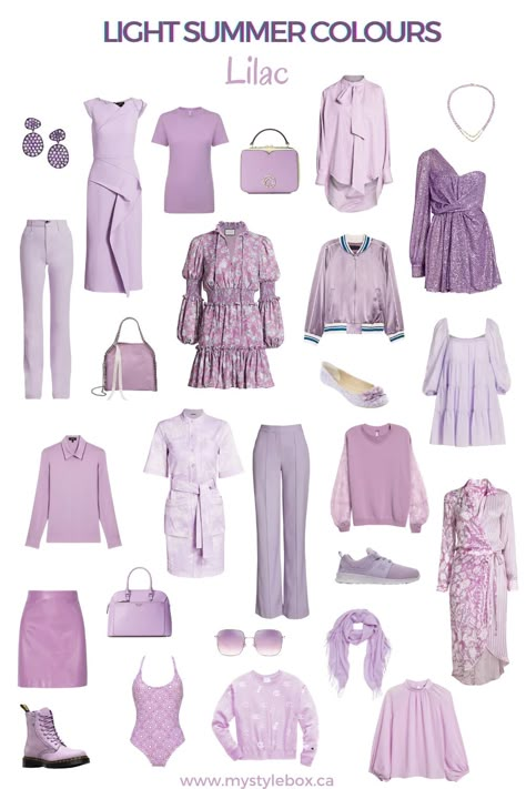 Light Summer Classic Style, Light Summer Colour Combinations, Summer Light Cool Outfit, Lilac Summer Outfit, Light Summer Color Outfits, Light Summer Style Outfit, Light Spring Fashion, Light Summer Fall Outfits, Light Summer Palette Outfits