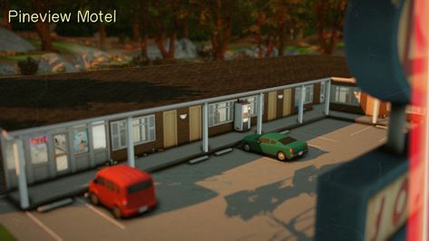 Pineview Motel Sims 4 Motel Lot, Cheap Motel, Sims4 Accessories, Ts4 Builds, Sims Lots, Cheap Motels, The Sims 4 Lots, Sims Inspiration, House Flippers