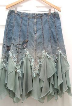 Altered Couture Womens Denim Skirt Vintage Inspired Cute | eBay  Altered Couture Womens Denim Skirt Vintage Inspired Cute | eBay Vestiti In Jeans, Couture Denim, Womens Denim Skirts, Repurposed Clothing, Altered Couture, Denim Ideas, Altering Clothes, Denim Crafts, Skirt Maxi