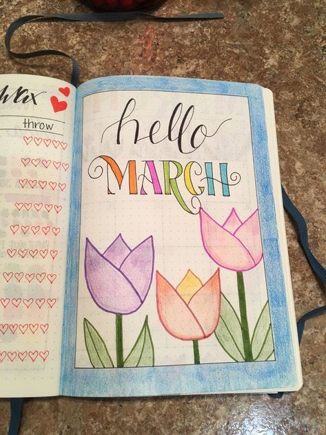 8 March Drawing Ideas, March Planner Layout, March Dot Journal Ideas, March Journal Cover, March Drawing Ideas, Bullet Journal Marzo, March Bullet Journal Cover, March Cover Page, Journal March