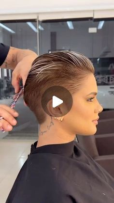 Undercut Brown Hair, New Pixie Cuts For 2024, Brown Hair Pixie Haircut, Female Undercut Short Hair, Super Short Pixie Shaved Sides, Brunette Pixie With Highlights, Hair Cuts For Short Hair, Pixie Fade, Shaved Sides Pixie