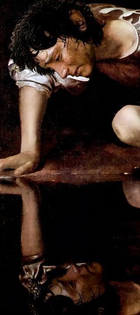 Possibly the saddest love of all... Narcissus by Caravaggio Caravaggio Paintings, Baroque Painting, Rennaissance Art, Arte Van Gogh, Historical Painting, Baroque Art, Caravaggio, Painting Wallpaper, Ethereal Art