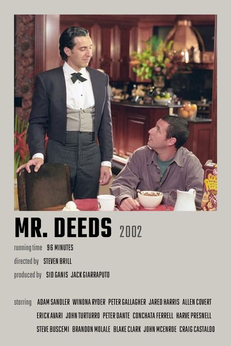 Mr Deeds, Adam Sandler Movies, Jared Harris, John Turturro, John Mcenroe, Steve Buscemi, Iconic Movie Posters, Winona Ryder, Adam Sandler