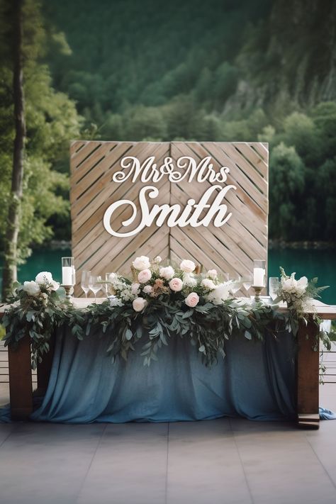 Dusty Blue And Sage Green Wedding Reception, Navy Blue Head Table Wedding, Navy Blue And Mauve Wedding Decorations, March Wedding Decoration Ideas, Navy Blue And Dusty Blue Wedding Decorations, Moss And Navy Wedding, Sage And Navy Centerpieces, Mr And Mrs Smith Wedding Theme, Navy Blue And Sage Green Wedding Decorations